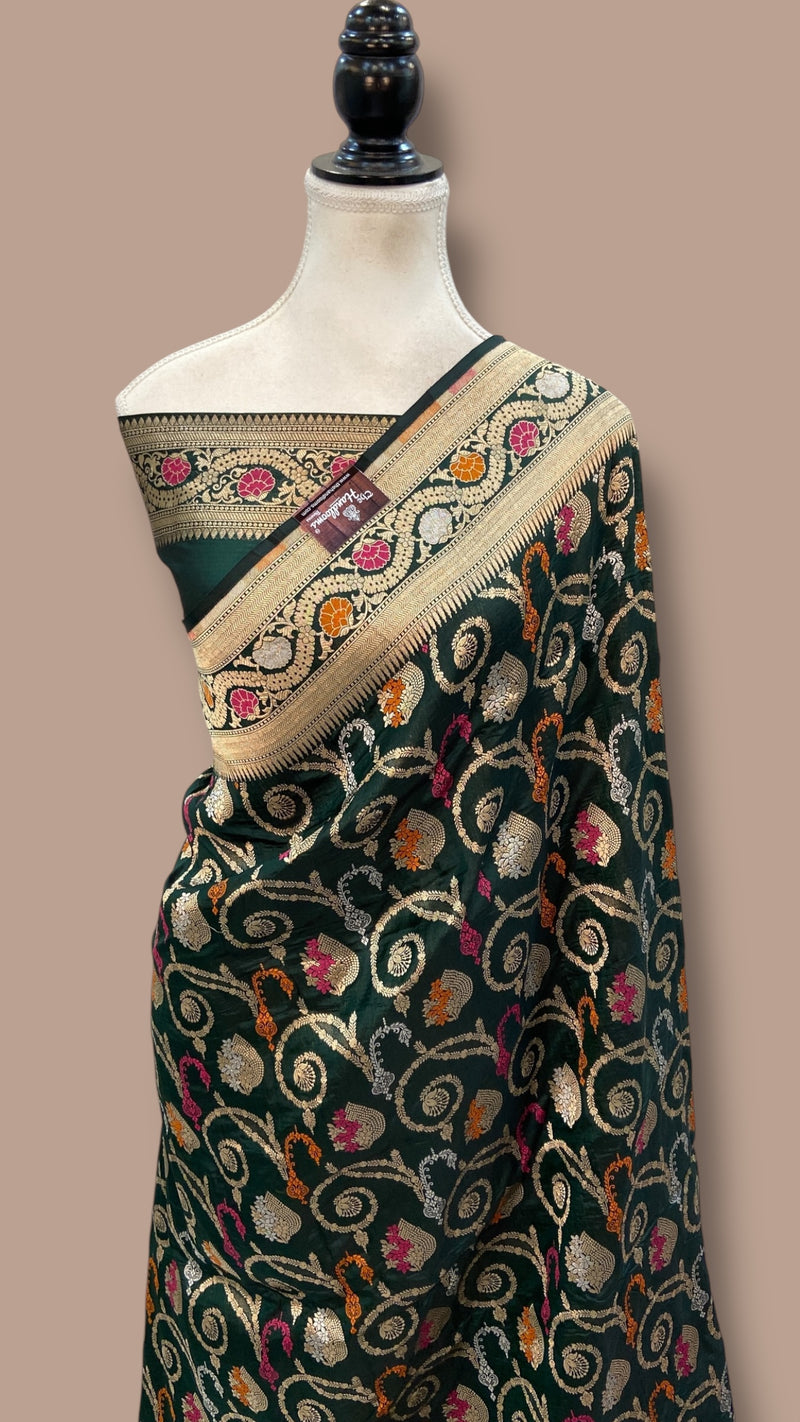 Pure Katan Silk Banarasi Handloom Saree - All over Jaal work With Meenakari - The Handlooms