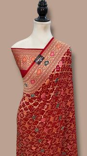 Pure Georgette Banarasi Bandhej Handloom Saree - Meenakari - The Handlooms