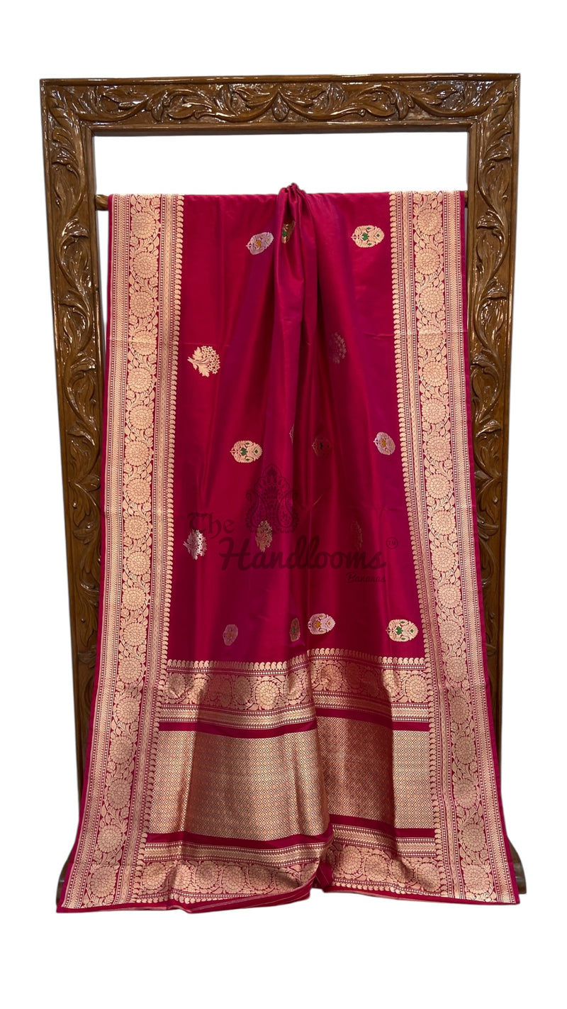 Pure Katan Silk Banarasi Handloom Saree - All Over Kadiyal Boota - The Handlooms