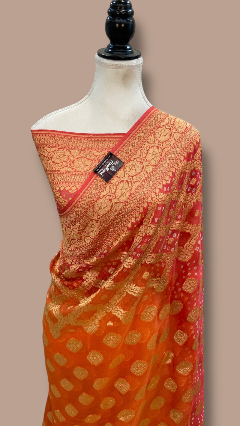 Pure Georgette Banarasi Bandhej Handloom Saree - The Handlooms