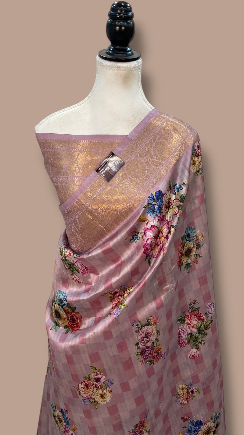 Pure Mango Silk Banarasi Handlokom Saree With Digital Print - The Handlooms