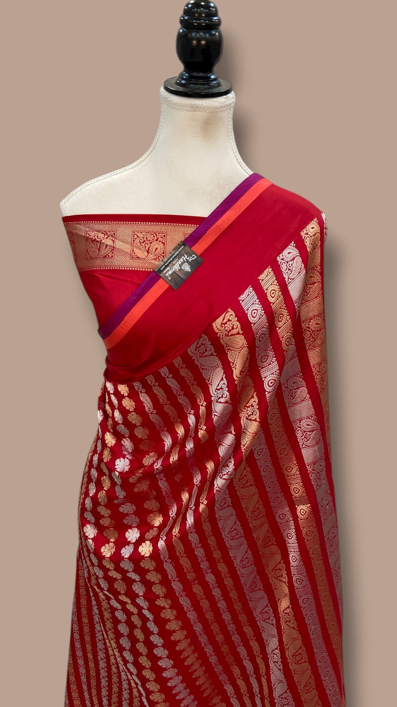 Red Nita Ambani Pure Katan Silk Banarasi Handloom Saree - All over Jaal work - With Meenakari - The Handlooms