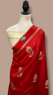 Red Pure Mango Silk Banarasi Handloom Saree - The Handlooms