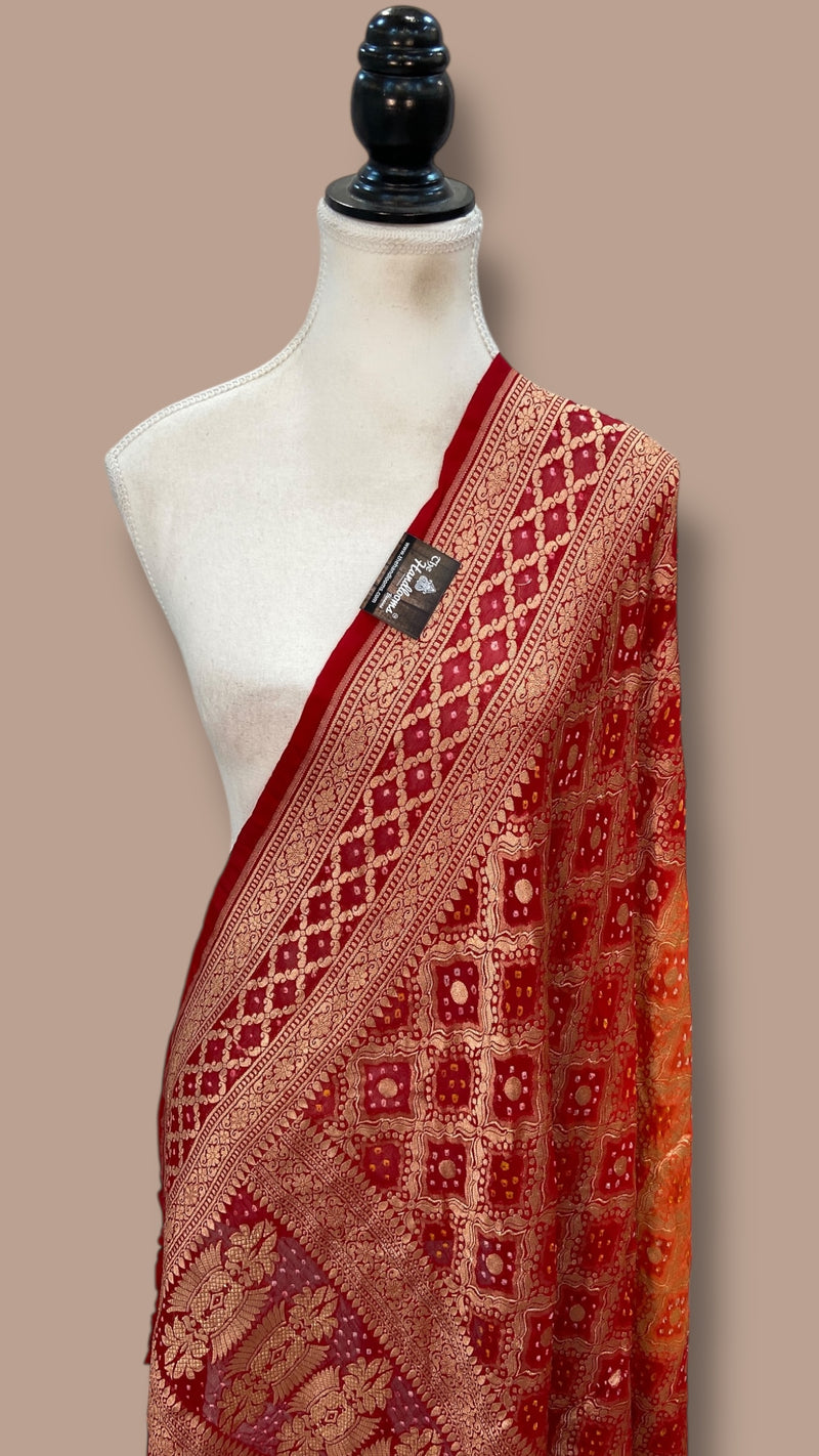 Pure Georgette Banarasi Bandhej Handloom Dupatta - The Handlooms