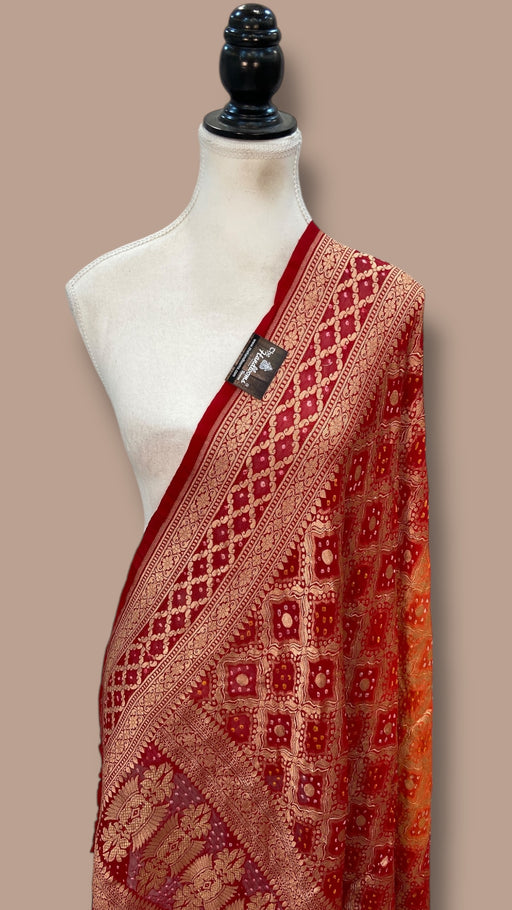 Pure Georgette Banarasi Bandhej Handloom Dupatta - The Handlooms