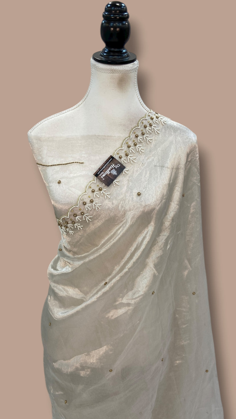 Pure Kora Tissue Handloom Banarasi Saree - Handwork - The Handlooms