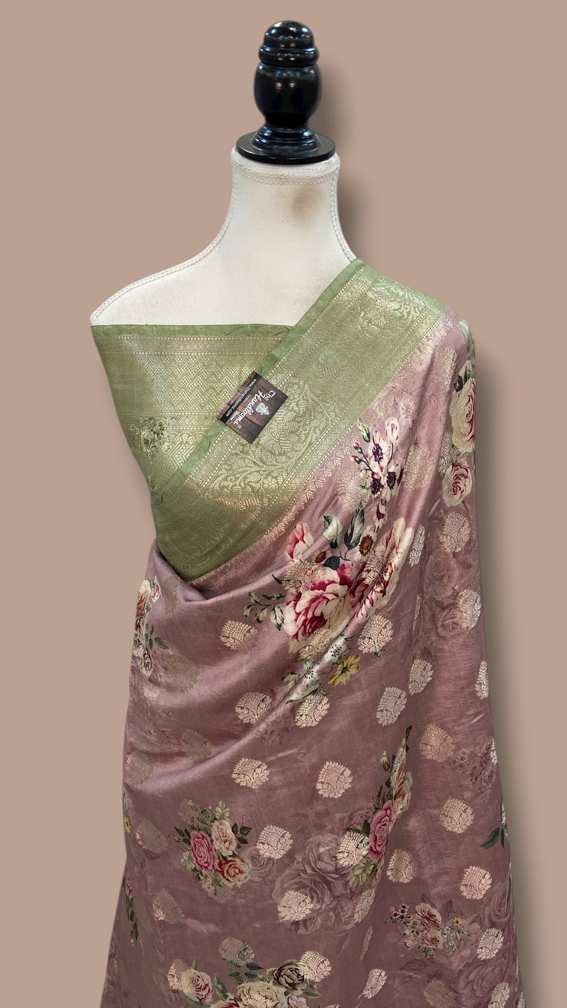 Pure Chiniya Silk Handloom Banarasi Saree Digital Print - The Handlooms