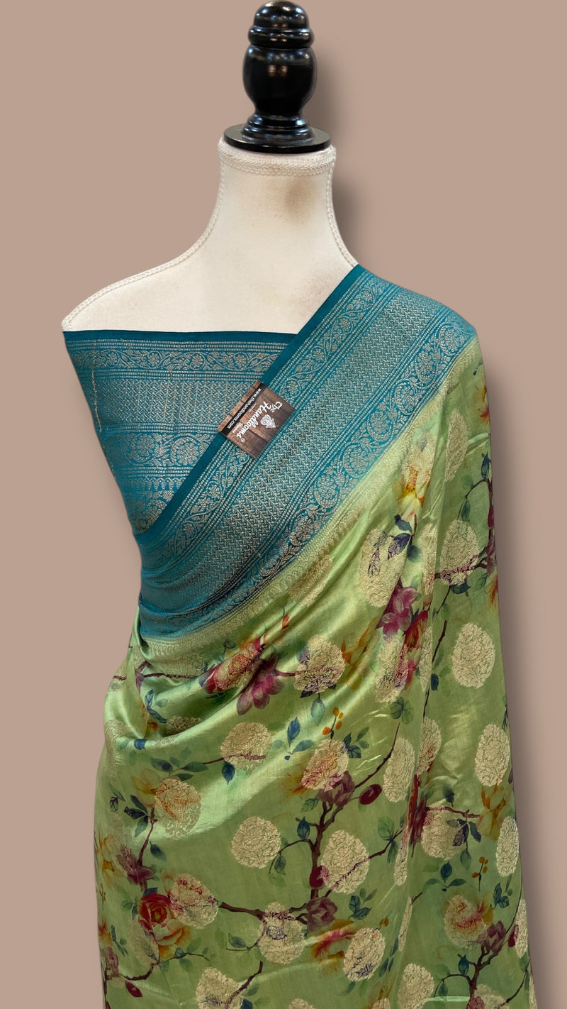 Pure Chiniya Silk Handloom Banarasi Saree Digital Print - The Handlooms