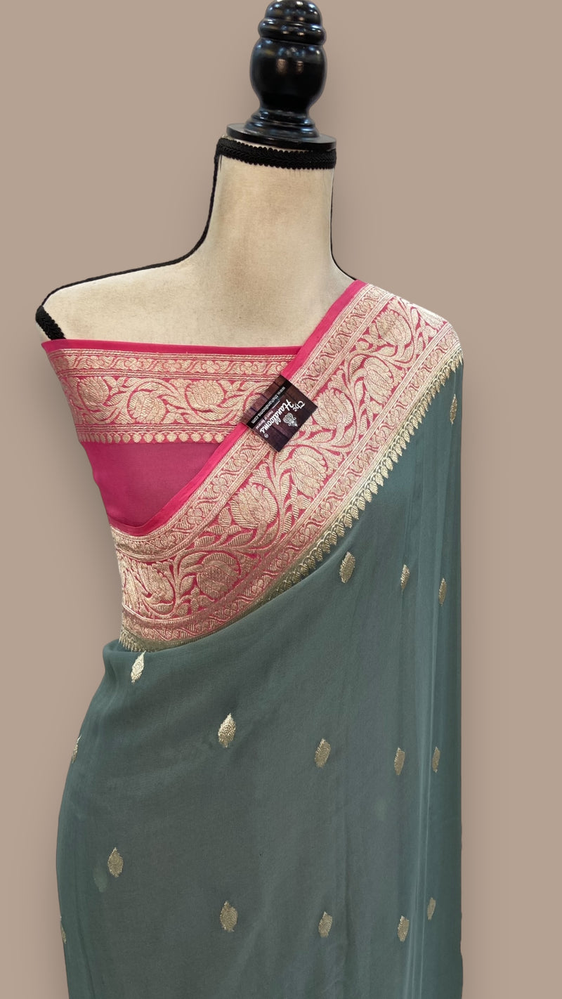 Pure Georgette Banarasi Saree Water zari - The Handlooms