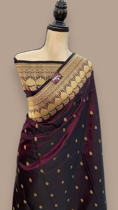 Pure Satan Silk Banarasi Handloom Saree - All over Kadua motifs