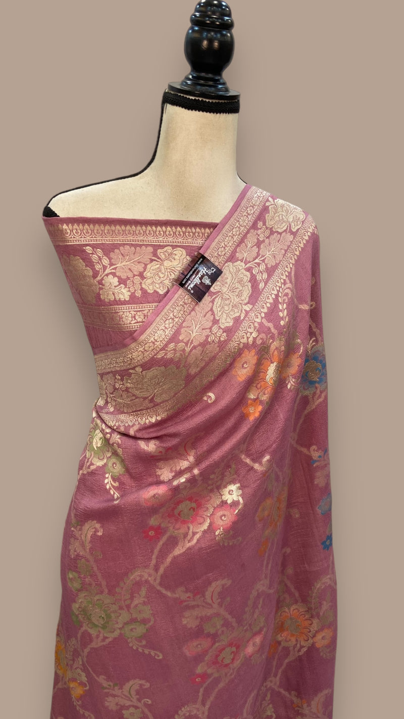 Pure Tussar Georgette Handloom Banarasi Saree - All over Jaal Work with meenakari - The Handlooms