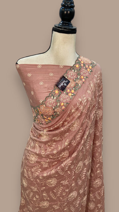 Moonga Georgette Handloom Banarasi Saree With Chikankari