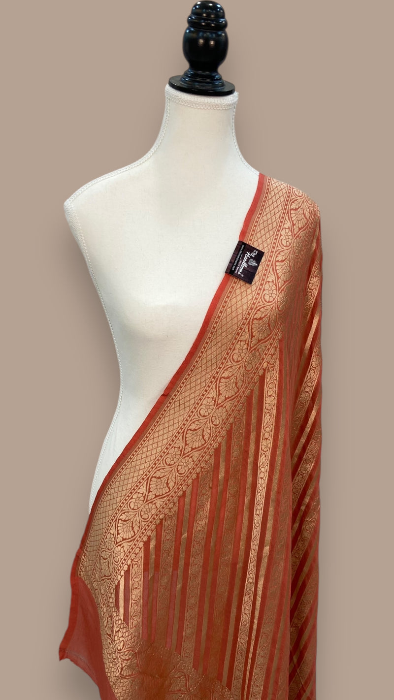 Pure Khaddi Georgette Dupatta - water zari - The Handlooms