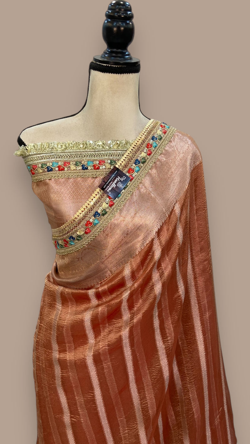Pure Kora Tissue Handloom Banarasi Saree With Lace - The Handlooms