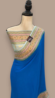 Blue Pure Chiffon Khaddi Banarasi Saree - The Handlooms