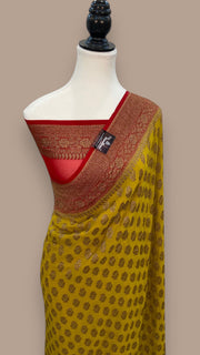 Khaddi Georgette Handloom Banarasi Saree -  Antique zari - The Handlooms