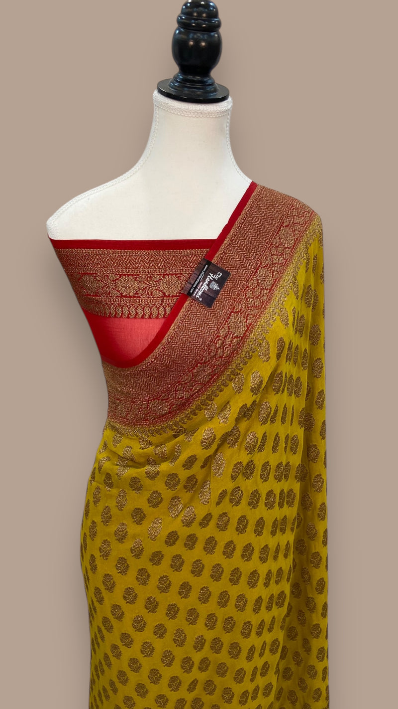 Khaddi Georgette Handloom Banarasi Saree -  Antique zari - The Handlooms