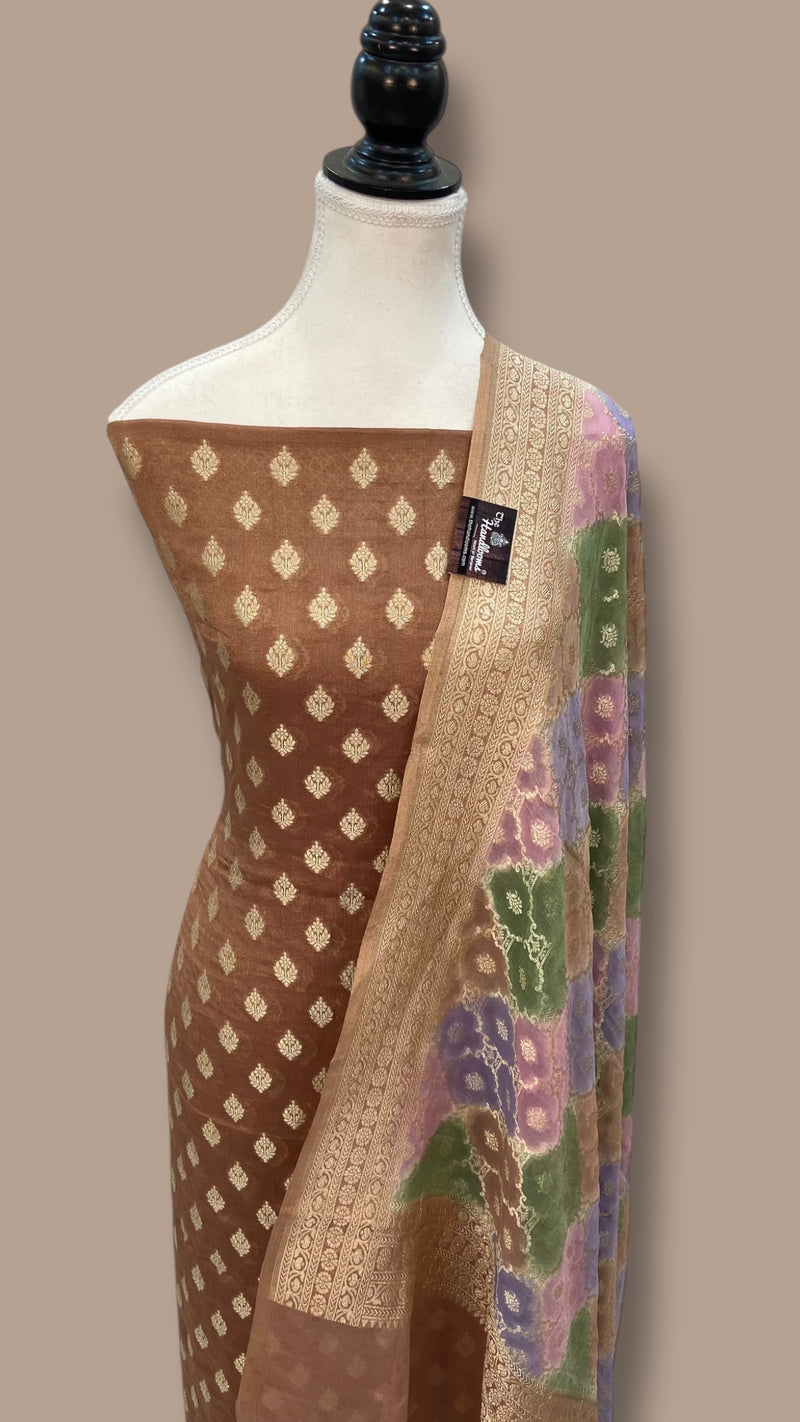 Tissue Khaddi Georgette Banarasi Dress material - The Handlooms