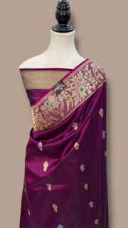 Pure Katan Silk Banarasi Handloom Saree - All over Sona Roopa Kadua motifs - The Handlooms