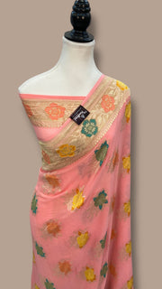 Pure Khaddi Georgette Handloom Banarasi Saree - All over Jaal Work With Meenakari - The Handlooms