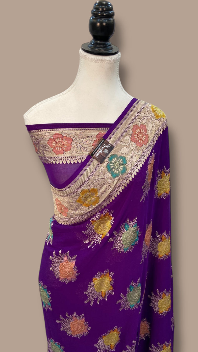 Pure Khaddi Georgette Handloom Banarasi Saree - All over Jaal Work With Meenakari - The Handlooms