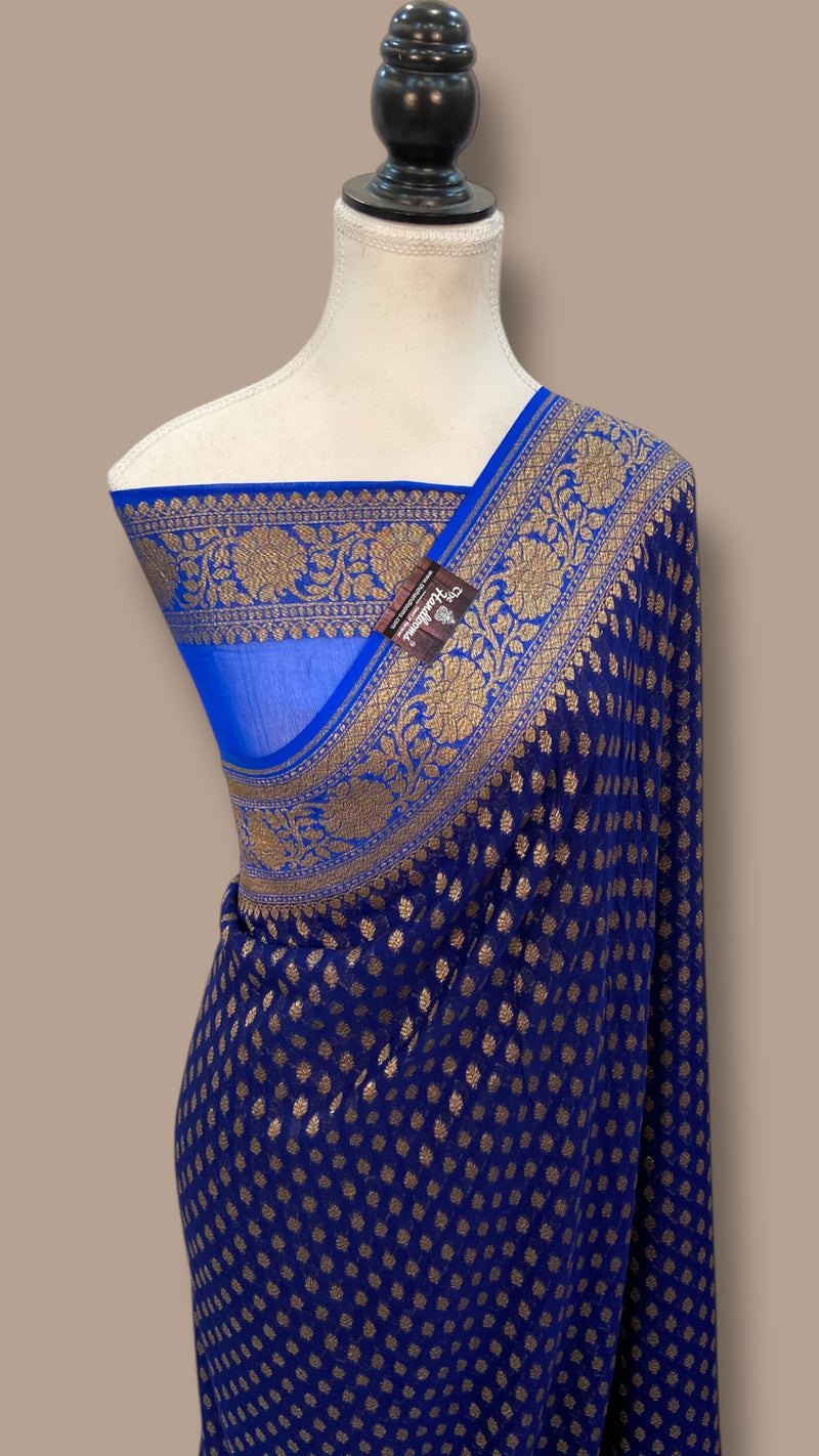 Khaddi Georgette Handloom Banarasi Saree -  Antique zari - The Handlooms