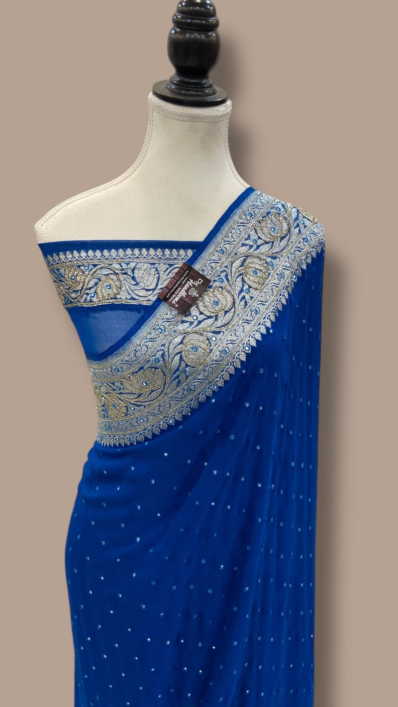 Pure Georgette Handloom Banarasi Saree with Handwork: Katdana, and Abla Detailing - The Handlooms