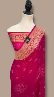 Pure Georgette Banarasi Bandhej Handloom Saree - The Handlooms