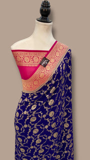 Pure Khaddi Georgette Banarasi Saree -  Gold zari - The Handlooms