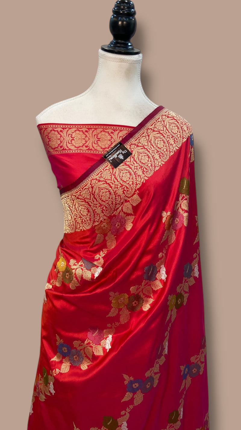 Pure Katan Silk Banarasi Handloom Saree - All over kadiyal Jaal work - The Handlooms