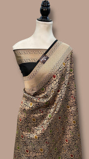 Regal Pure Katan Silk Banarasi Saree – Handwoven Tanchui Brocade with Meenakari Work - The Handlooms