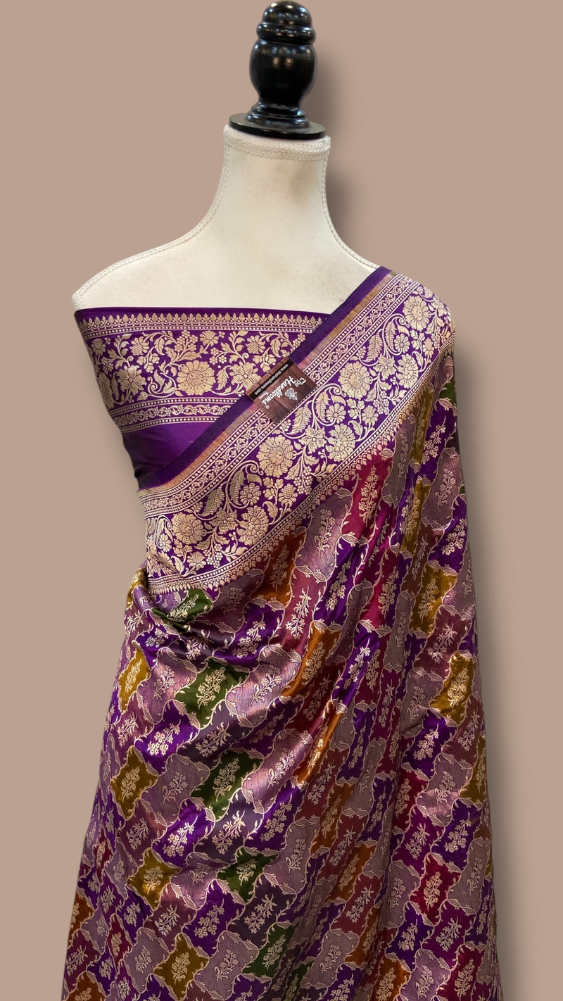 Pure Katan Silk Banarasi Handloom Saree - All over Jaal Work With Rangkart - The Handlooms