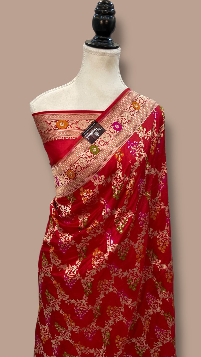 Pure Katan Silk Banarasi Handloom Saree - All over Jaal work With Meenakari - The Handlooms