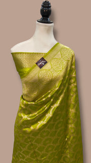 Pista Pure Chiniya Silk Khaddi Handloom Banarasi Saree - The Handlooms