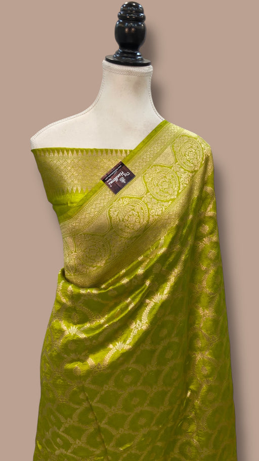 Pista Pure Chiniya Silk Khaddi Handloom Banarasi Saree - The Handlooms