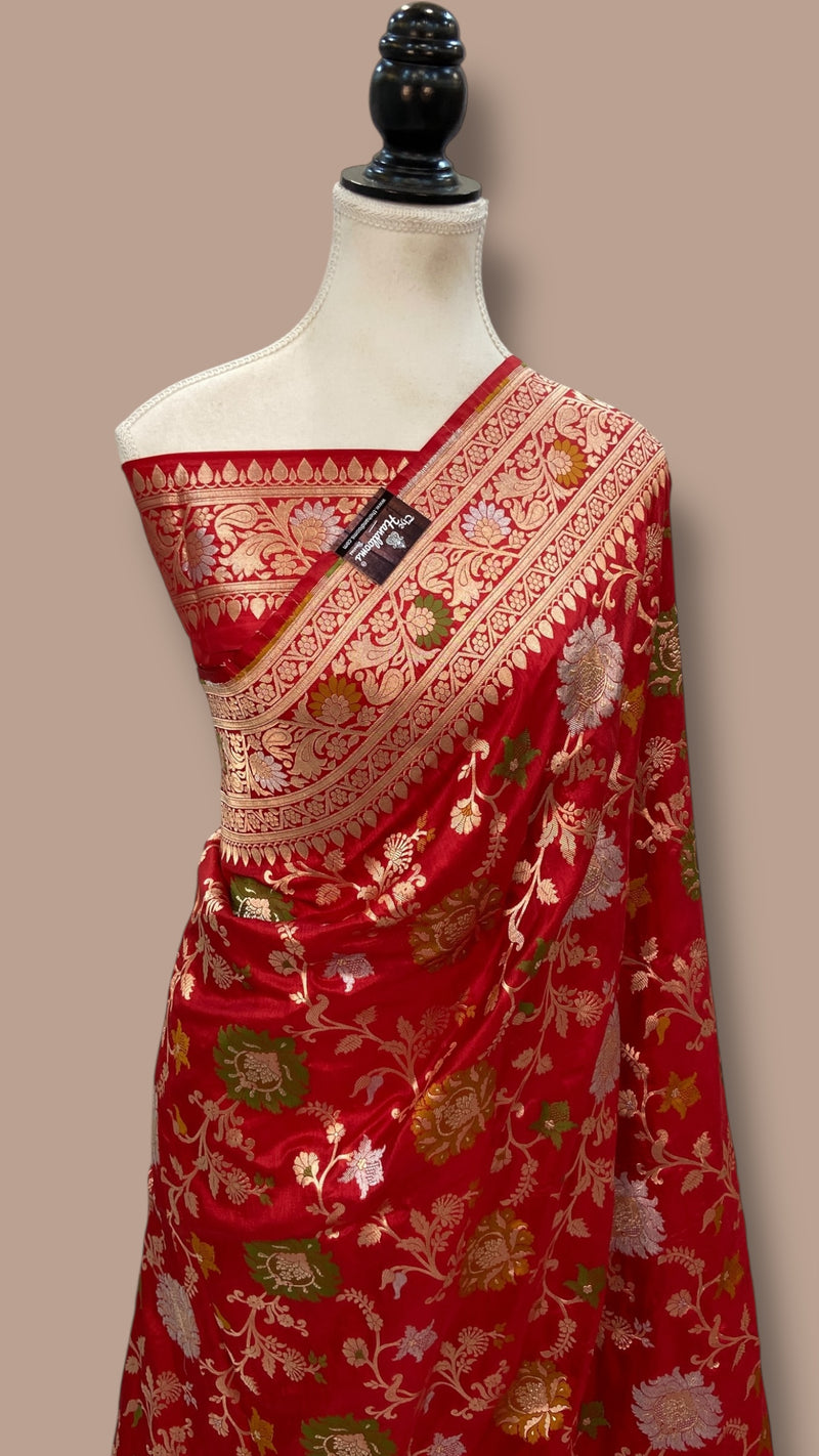 Pure Katan Silk Banarasi Handloom Saree - All Over Jaal Work - With Meenakari - The Handlooms