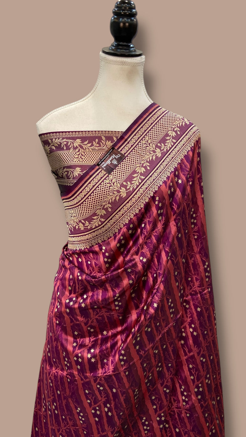 Midnight Forest Pure Katan Silk Banarasi Handloom Saree - All Over Jaal Work - The Handlooms