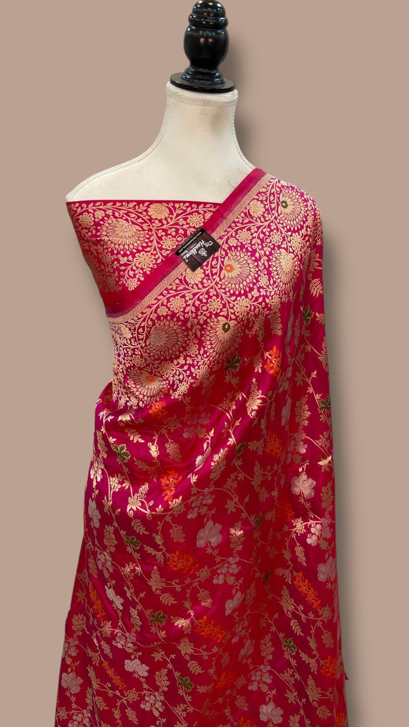 Pure Katan Silk Banarasi Handloom Saree - All over Jaal work With Meenakari - The Handlooms