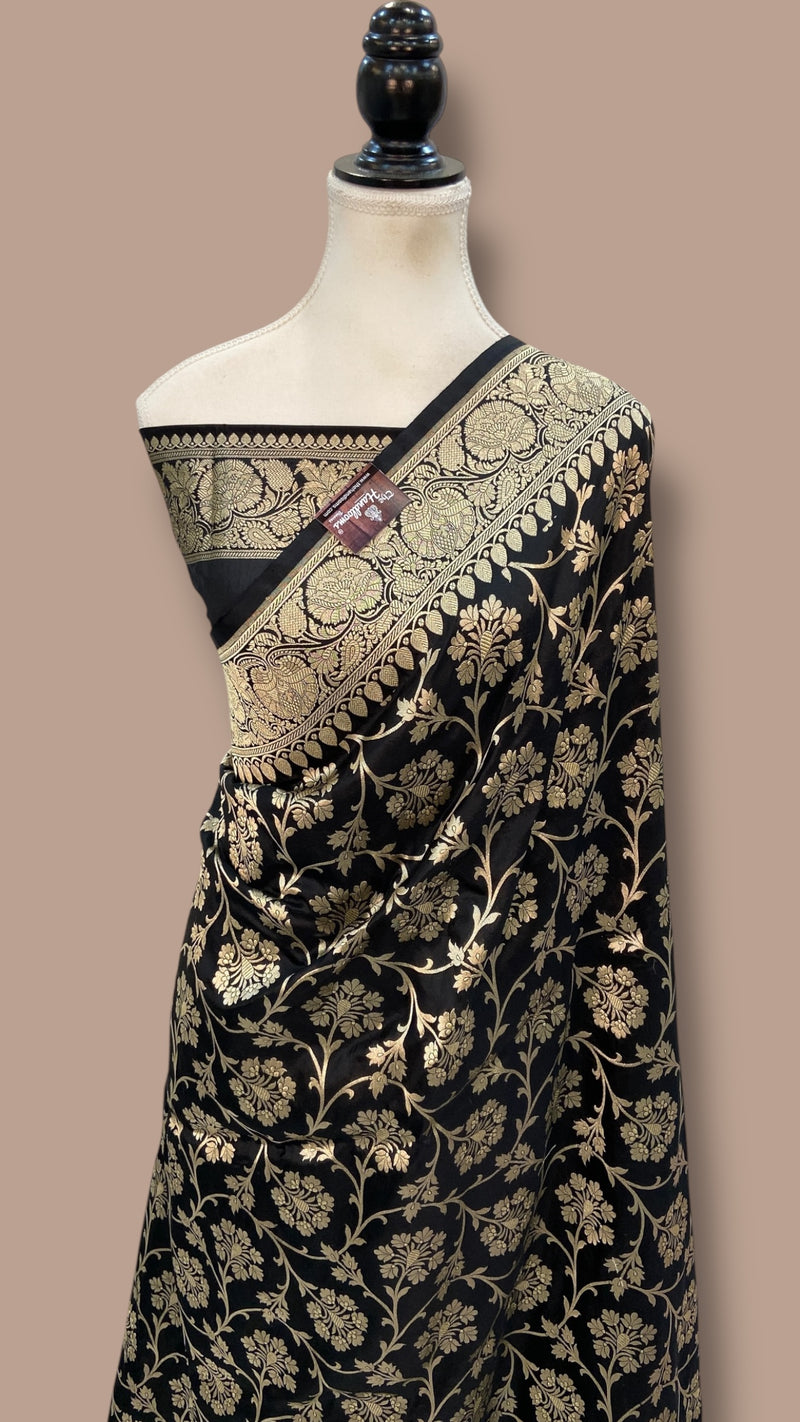 Pure Katan Silk Banarasi Handloom Saree - All Over Jaal Work - The Handlooms