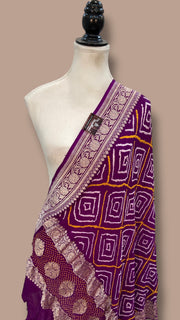 Pure Georgette Banarasi Bandhej Handloom Dupatta - Water Zari - The Handlooms