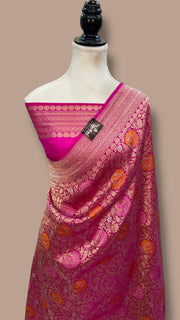 Regal Pure Katan Silk Banarasi Saree – Handwoven Tanchui Brocade with Meenakari Work - The Handlooms