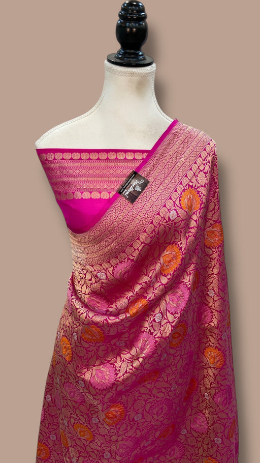 Regal Pure Katan Silk Banarasi Saree – Handwoven Tanchui Brocade with Meenakari Work - The Handlooms