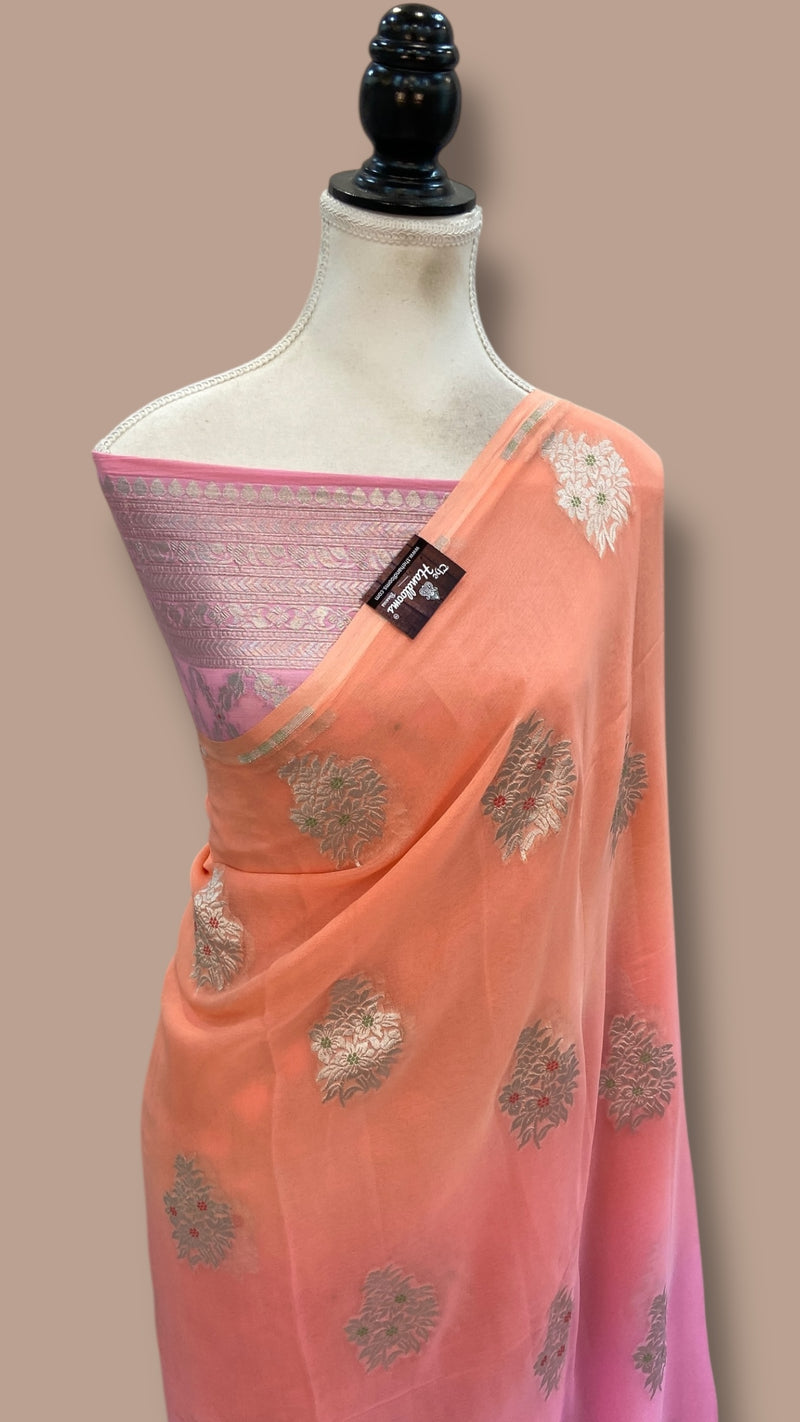 Pure Khaddi Georgette Banarasi Saree -  Water Zari - The Handlooms