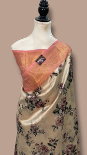 Pure Mango Silk Banarasi Handlokom Saree With Digital Print - The Handlooms