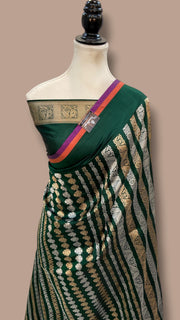 Bottle Green Nita Ambani Pure Katan Silk Banarasi Handloom Saree - All over Jaal work - With Meenakari - The Handlooms