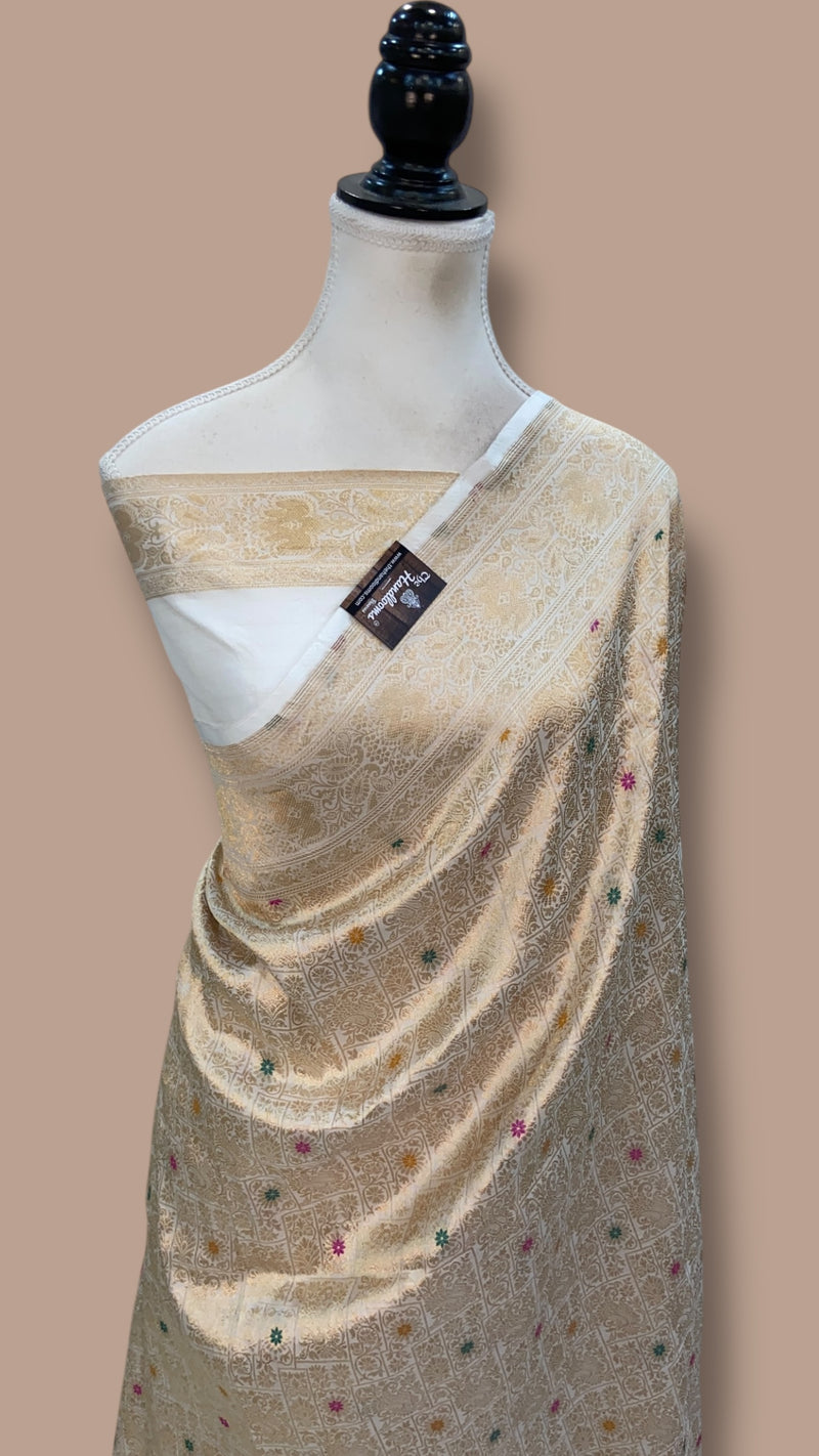 Regal Pure Katan Silk Banarasi Saree – Handwoven Tanchui Brocade with Meenakari Work - The Handlooms
