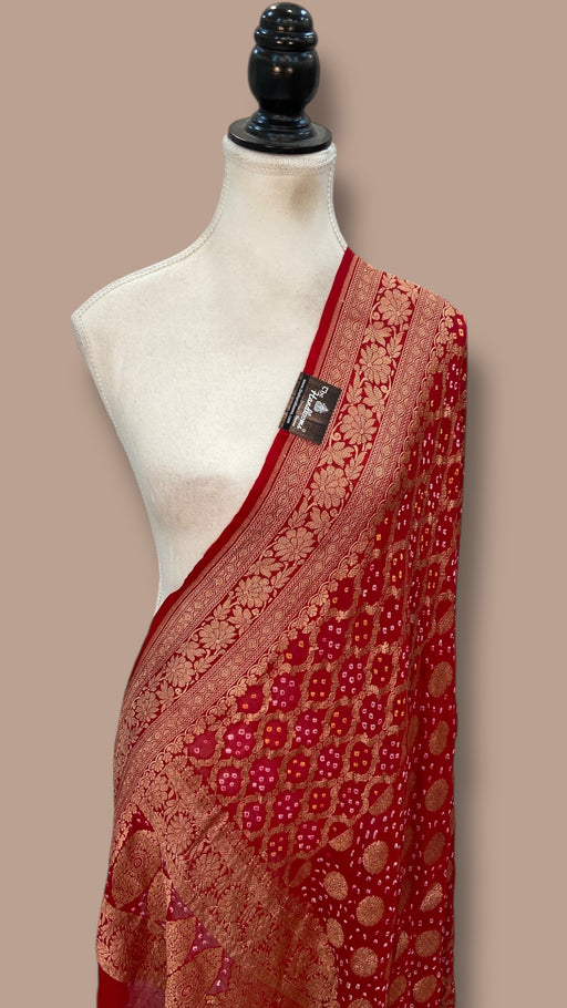 Pure Georgette Banarasi Bandhej Handloom Dupatta - The Handlooms