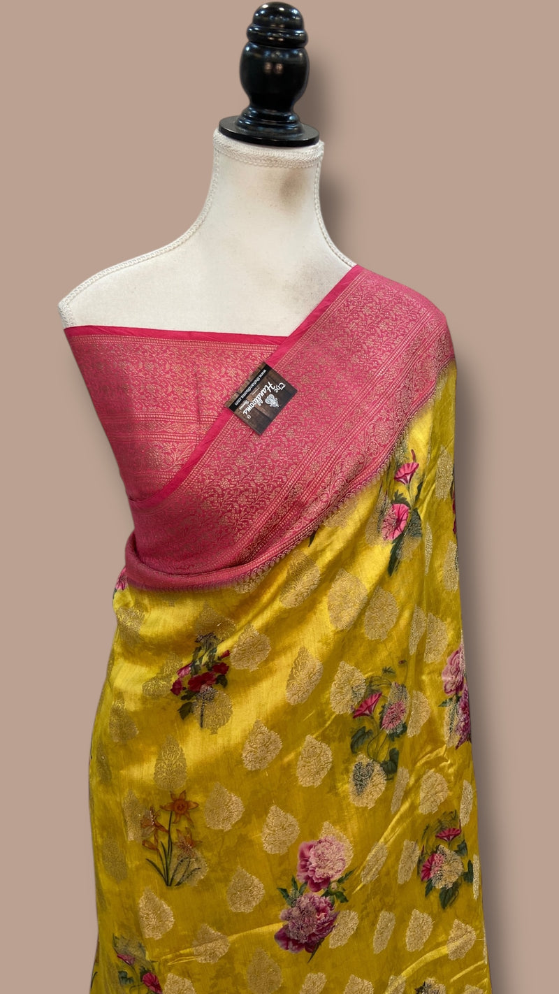 Pure Chiniya Silk Handloom Banarasi Saree Digital Print - The Handlooms