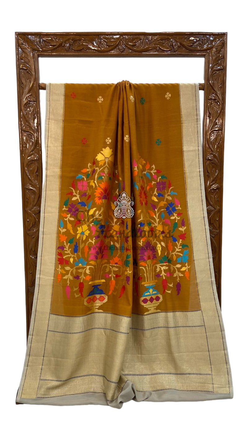 Pure Desi Tussar Handloom Banarasi Saree - All over kadua Weaving - The Handlooms