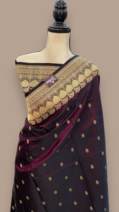 Pure Satan Silk Banarasi Handloom Saree - All over Kadua motifs